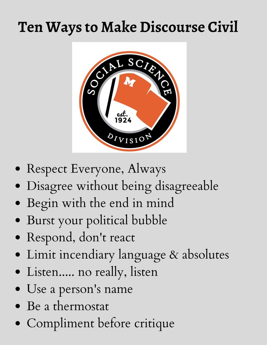 IMO modeling and providing ways to engage students in positive civil discourse is more important than ever. Here are some ideas I have shared with my students. How about you? Please share your ideas!  #warriorpride156 #sschat #warrioredu <a href="/MrRobNiemic/">RobN</a>