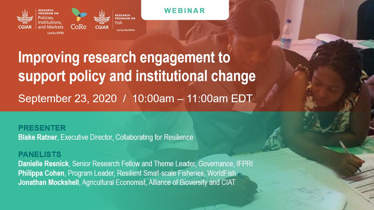 CGIARPolicy's tweet photo. This webinar on Sept. 23 will introduce a new approach to assessing opportunities for research partnerships that navigate a complex terrain of power. Register now! 👉https://t.co/RcB2UqOtXH
@CGIAR @IFPRI @FISH_CGIAR @BiovIntCIAT_eng @D_E_Resnick @BlakeRatner @PipCohen @JMockshell https://t.co/w2uMeRQ3zC