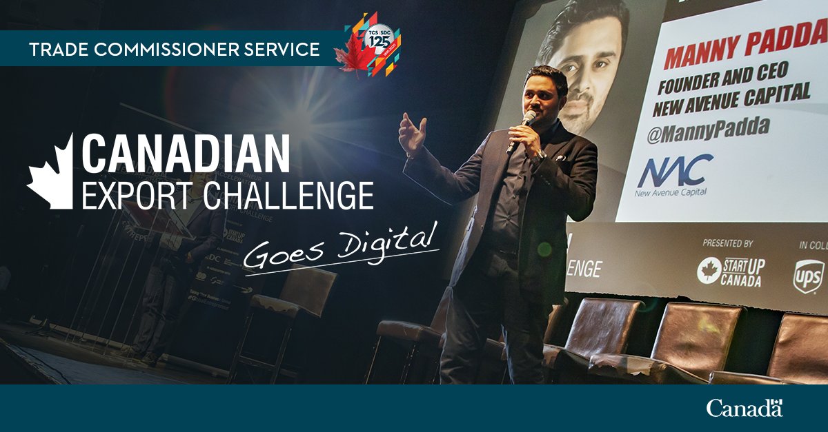 TCS_SDC's tweet photo. 📣 Attention #entrepreneurs! The Canadian Export Challenge is on now until Sept. 21. Register now to attend export workshops, discussion panels, and a live pitch competition: https://t.co/Q3OTHpUuQc #CXC2020 https://t.co/K9WFlpZOpY
