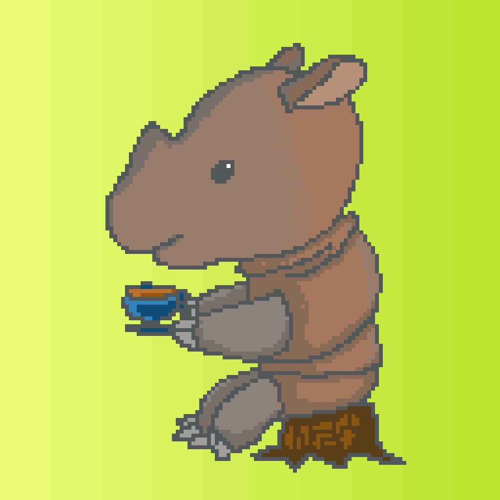 The Square Brush Pixel Art Day 22 Rhino 8bitanimals Challenge Pixelart Pixelartist Pixelillustration Digitalart Digitalillustration Pixelanimal Drink Rhino Sumatranrhino Teabreak ドット絵 デジタルイラスト 動物