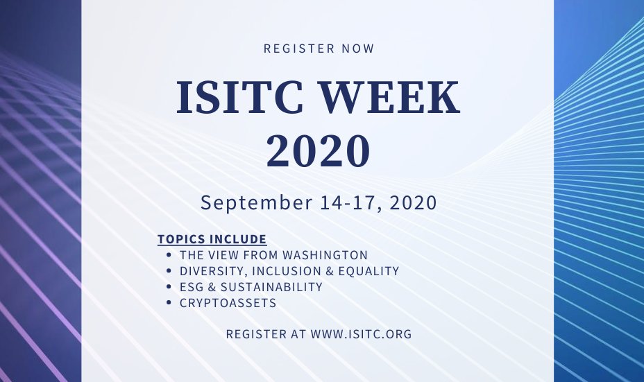 ISITC's tweet photo. We're excited to kick off #ISITCWeek2020 today! Join us for our first general session "Keeping Up with Washington in 2020: A View from the Trenches" at 11:30 EDT. Check out our other sessions throughout the week & register here:
https://t.co/1h5gnp56IK https://t.co/k93MbXqYKf