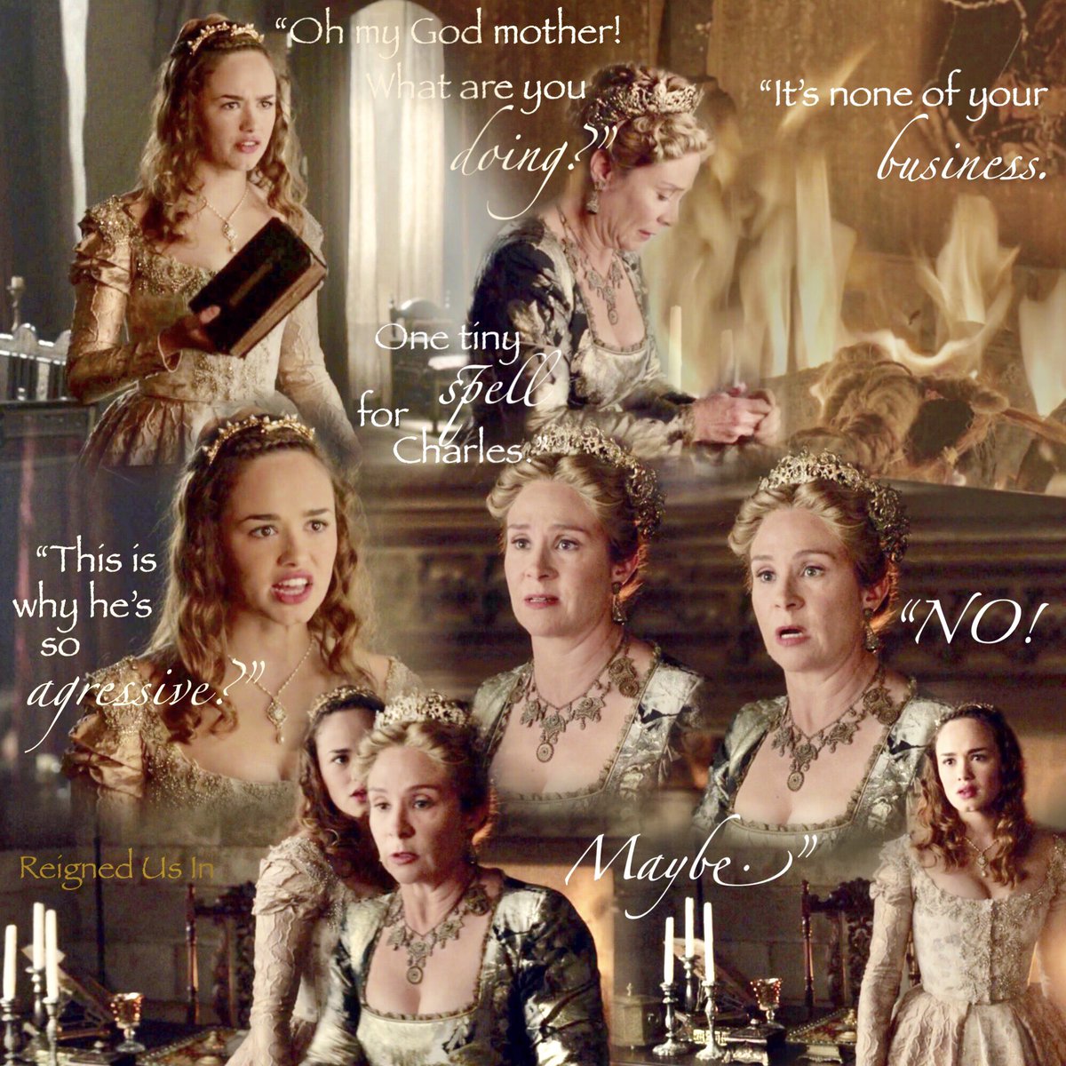 ReignedUsIn's tweet photo. “Maybe...” 😬😳😂 #classiccatherine #itsjustblackmagic #catherinedemedici #meganfollows #Reign Rewatch 4x12 https://t.co/9DhPmB3j6f