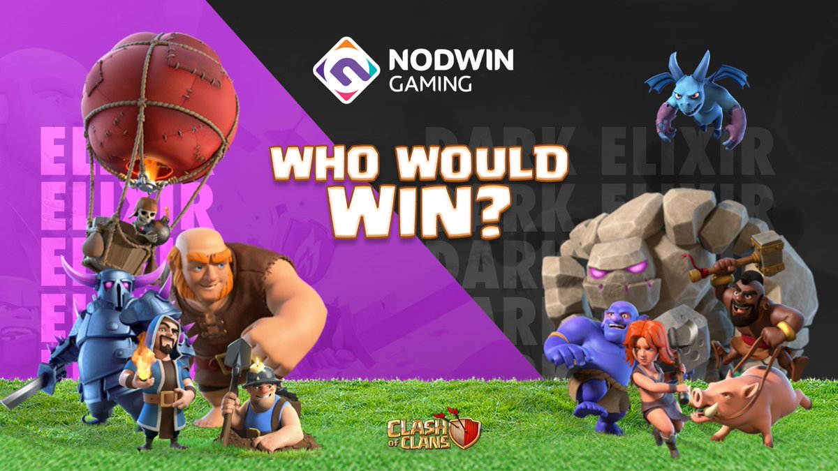 NodwinGaming's tweet photo. What if 'Team Elixir' clashed against 'Team Dark Elixir' on a 
Clashiversary?🌟✨

#coc #elixir #darkelixir #clash #nodwingaming #esports https://t.co/vF13OGGggE