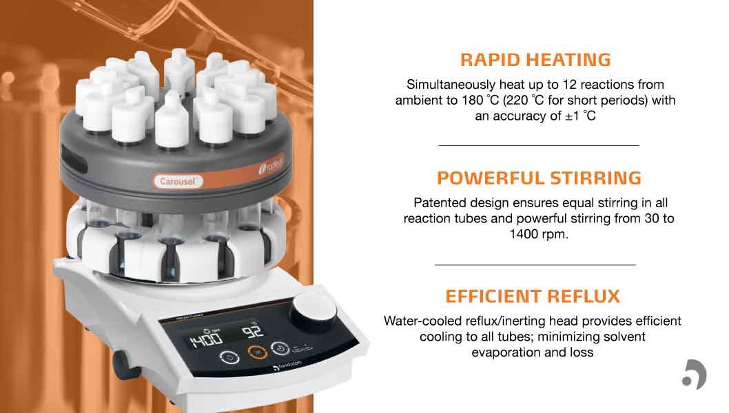 HeidolphNA's tweet photo. Carousel Reaction Stations: the personal synthesis station for parallel solution phase chemistry and reagent based synthesis.
#carouselreaction #reactionstation #organicchemistry #reflux #organicsynthesis #laboratoryequipment #polymerchemistry #synthesis #parallelchemistry https://t.co/ilxNo8VCBY