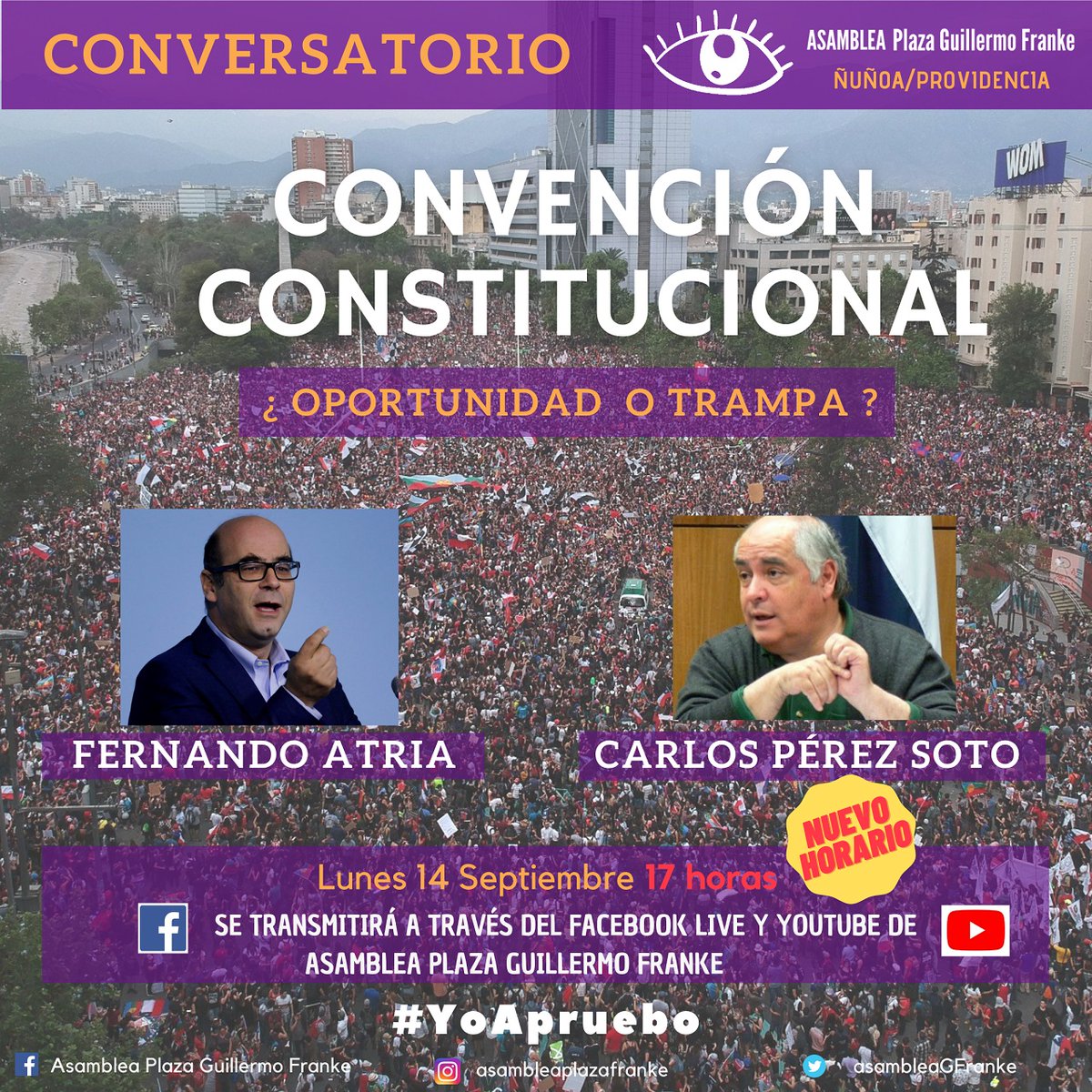 asambleaGFranke's tweet photo. Les invitamos hoy Lunes, desde las 17 horas a reflexionar acerca de la #ConvencionConstitucional junto a Fernando Atria y Carlos Pérez: ¿ #OportunidadoTrampa? .

Síguenos por Facebook Live o Youtube y comenta con el hashtag #OportunidadoTrampa RT https://t.co/tGvKFNP9HN