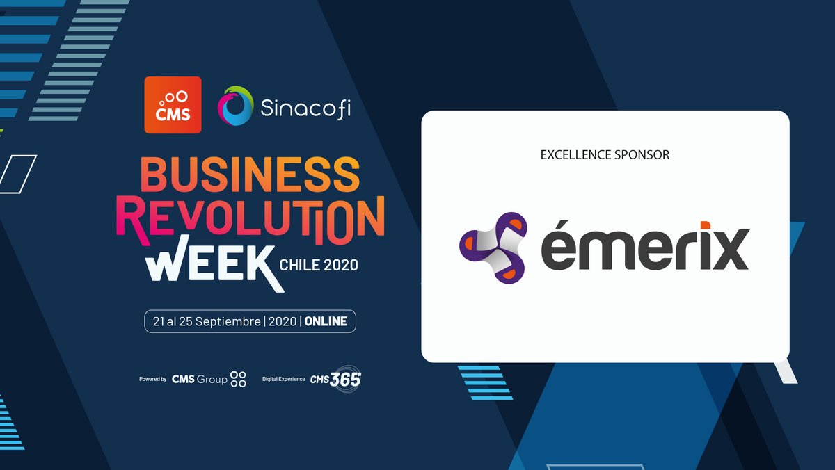 emerix_ok's tweet photo. Como todos los años, #Émerix estará presente en el Business Revolution Week Chile 2020. Del 21 al 25 de septiembre. Registrate gratis: https://t.co/kesnf4UonX
#SomosEmerix #Cobranzas #Recupero #Innovación #BusinessRevolution #CMSChile #CMSgroup https://t.co/KOaSFLyZj7