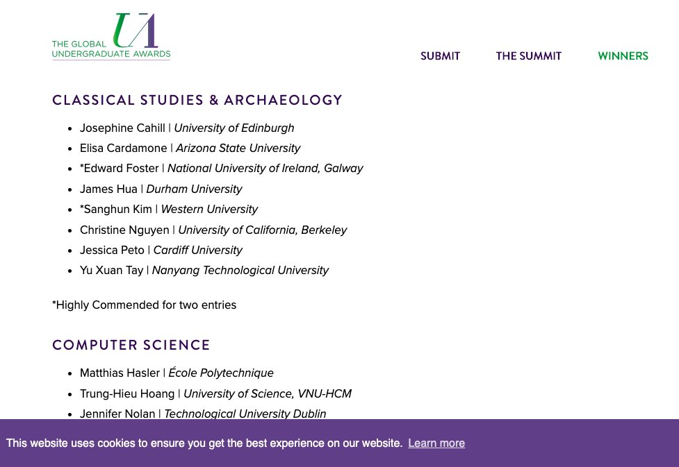 Very excited that my essay on Pindar's mythmaking &amp; civic identities has been 'Highly Commended' in the Global Undergraduate Essay Awards 2020. Many thanks to <a href="/Durham_Classics/">Durham Classics and Ancient History</a> for the amazing Higher Greek A module that inspired it!

undergraduateawards.com/winners/highly…