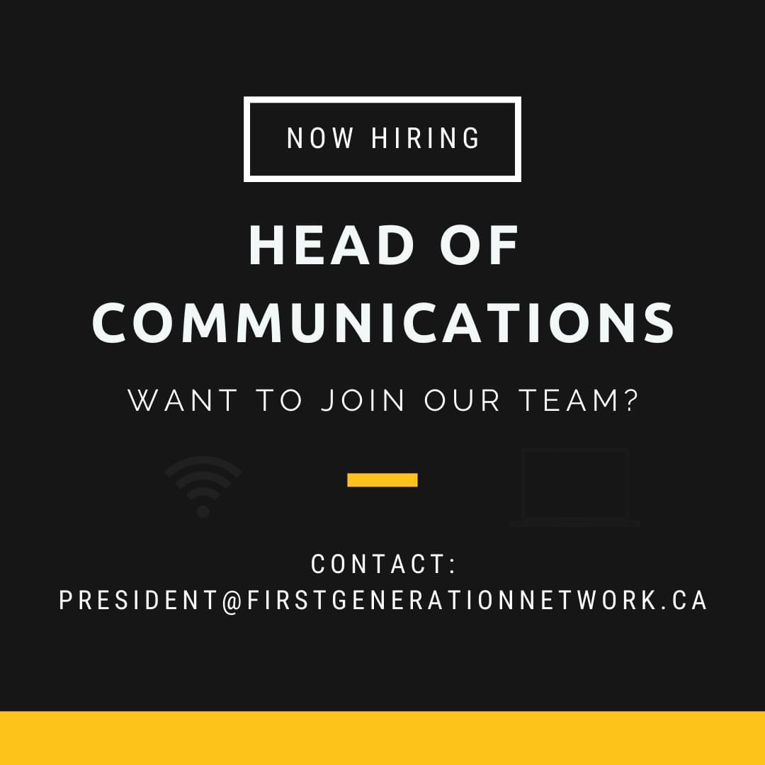 FGNCanada's tweet photo. Interested in joining our team?

We are looking for a Head of Communications for 2020-2021. If you have any interest in social media, marketing, website design, public relations, or graphic design, this is for you!

No prior experience necessary.

#FGN #firstgenerationnetwork https://t.co/vZS5I4XEYf
