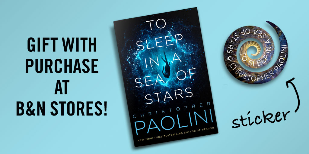 To celebrate the publication of <a href="/paolini/">Christopher Paolini</a>'s #ToSleepInaSeaofStars tomorrow, head to your local <a href="/BNBuzz/">Barnes & Noble</a> to receive a laptop sticker with your purchase. Starting September 15, while supplies last. 🎁📖🌟  
.
. #TSiaSoS #swag <a href="/torbooks/">Tor Books</a>