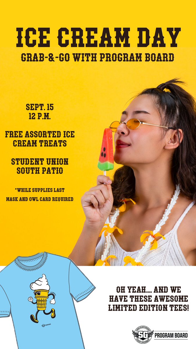 Tomorrow! Head to the Student Union at noon to beat the heat with PB. Grab some free ice cream and one of our limited edition tees. #FAU