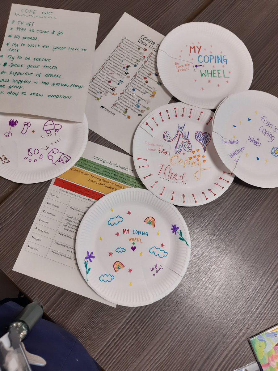 lauren_3405's tweet photo. First COPE group on poplar was a success! Protected time with staff &amp; patients. Creating coping wheels today! Big thanks to Kay for helping! #poplar #gmmh @Hazel_ParkHouse @SheilaH78888923 @poplar_leanne https://t.co/KqiD6BOYlf