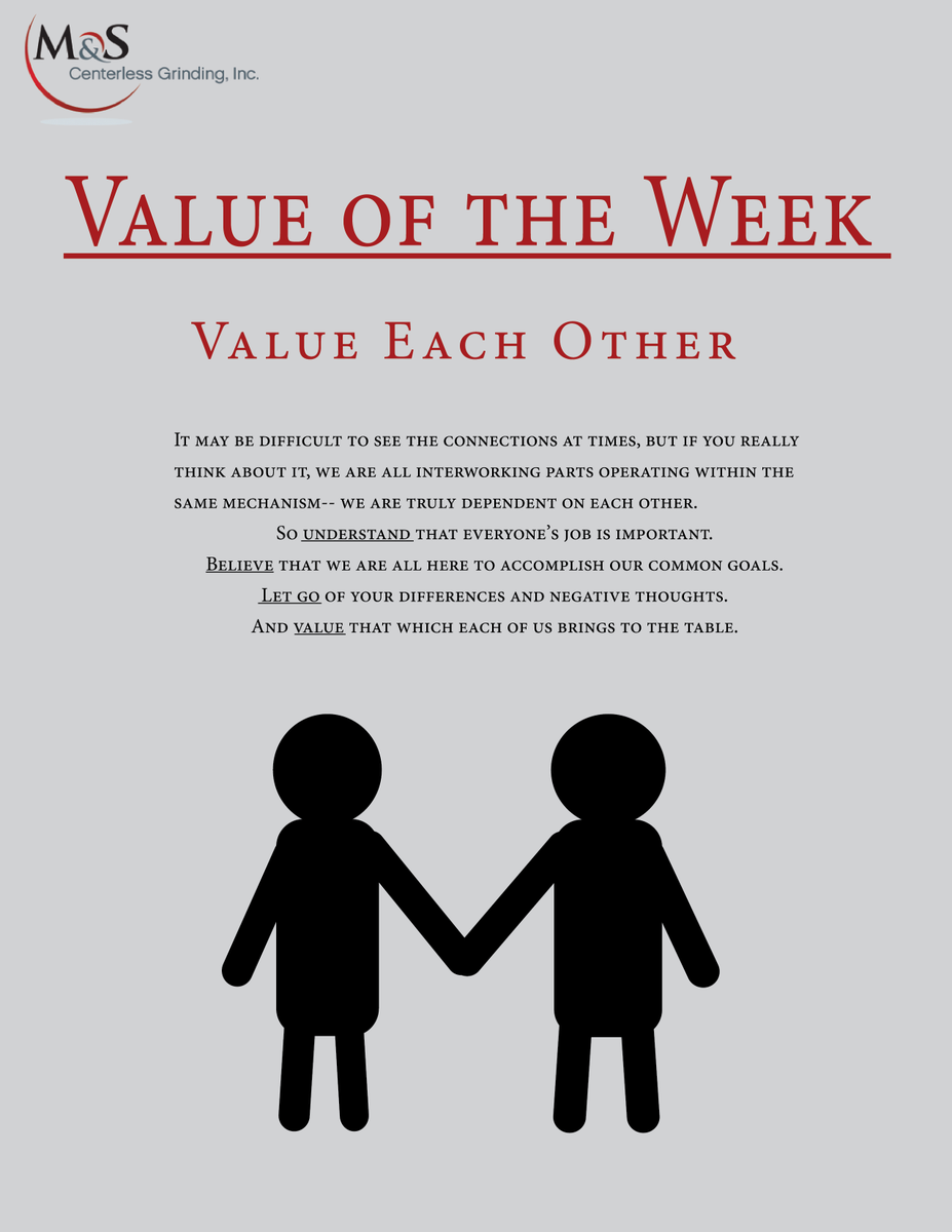 MandSGrinding's tweet photo. This week's Value is Value Each Other. https://t.co/UTOzuB9u6Z