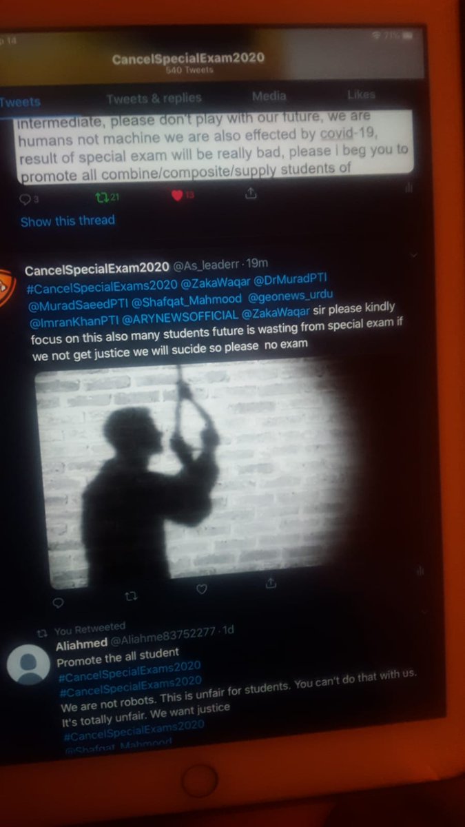 ChotuCh4's tweet photo. #CancelSpecialExams2020 @ZakaWaqar @DrMuradPTI @MuradSaeedPTI @Shafqat_Mahmood  @geonews_urdu @ImranKhanPTI @ARYNEWSOFFICIAL @ZakaWaqar https://t.co/BBteEzQl8C