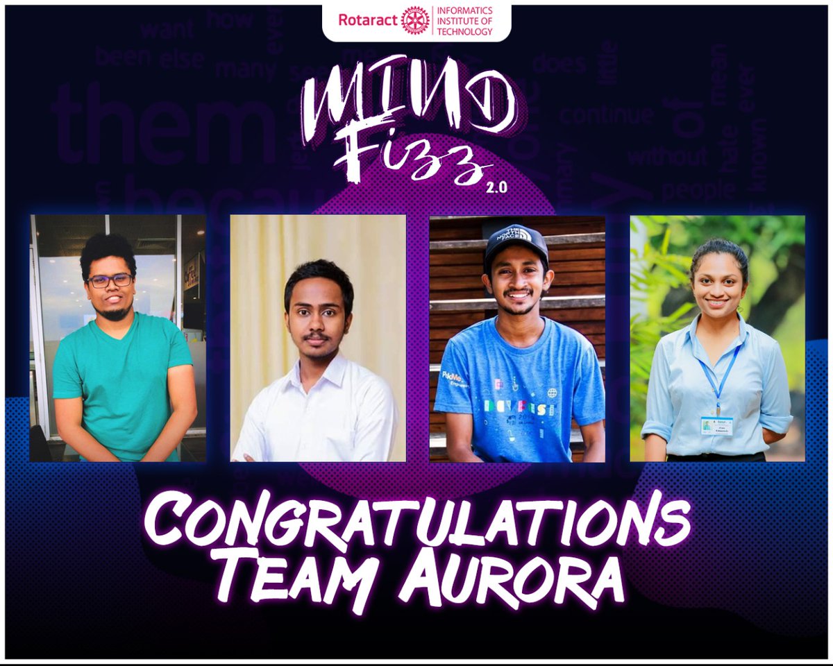 IITRotaract's tweet photo. We would like to congratulate *Team Aurora* for emerging as winners of  Mind Fizz 2.0!!

Also a big Thank you for all the teams that participated and made it a Fizzing experience.

 #Rotaract #Rotaract3220 #StriveAsOne  #ClubServices #RACIIT #MindFizz #passiontwists https://t.co/9lyCB4We2M
