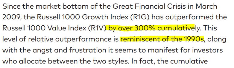 1/ Is there any way to make sense of growth's decade-long out-performance against value? Polen Capital recently released a white paper that suggests this cycle might play out differently than the last time this happened in the late 90s, ending in the tech bubble.