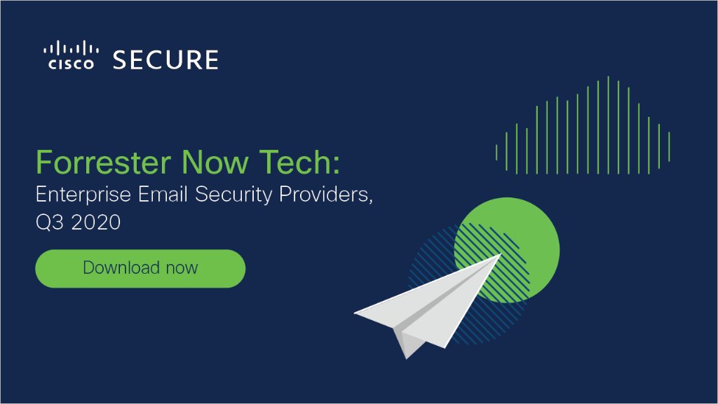 CiscoSecure's tweet photo. To protect the number one attack vector, you need to choose the best #EmailSecurity tool on the market. Read the @forrester Now Tech report on Enterprise Email Security Providers to learn how #CiscoEmailSecurity can protect you.
https://t.co/98o5BFpJ4E https://t.co/cBW9PDwps1