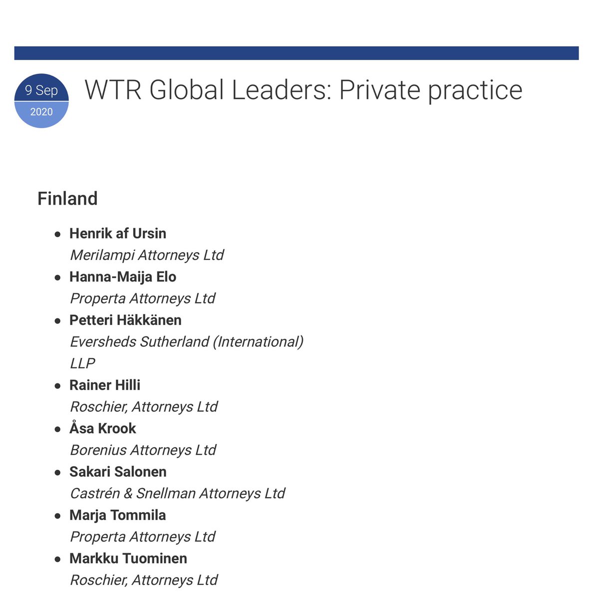 Sakari_Salonen's tweet photo. Many thanks to @WTRmagazine and congrats to all my talented intellectual property law colleagues featured in the latest edition of WTR Global Leaders🔥
#trademark #IPlaw #Finland #CastrenIP https://t.co/zNX7I4mB3G