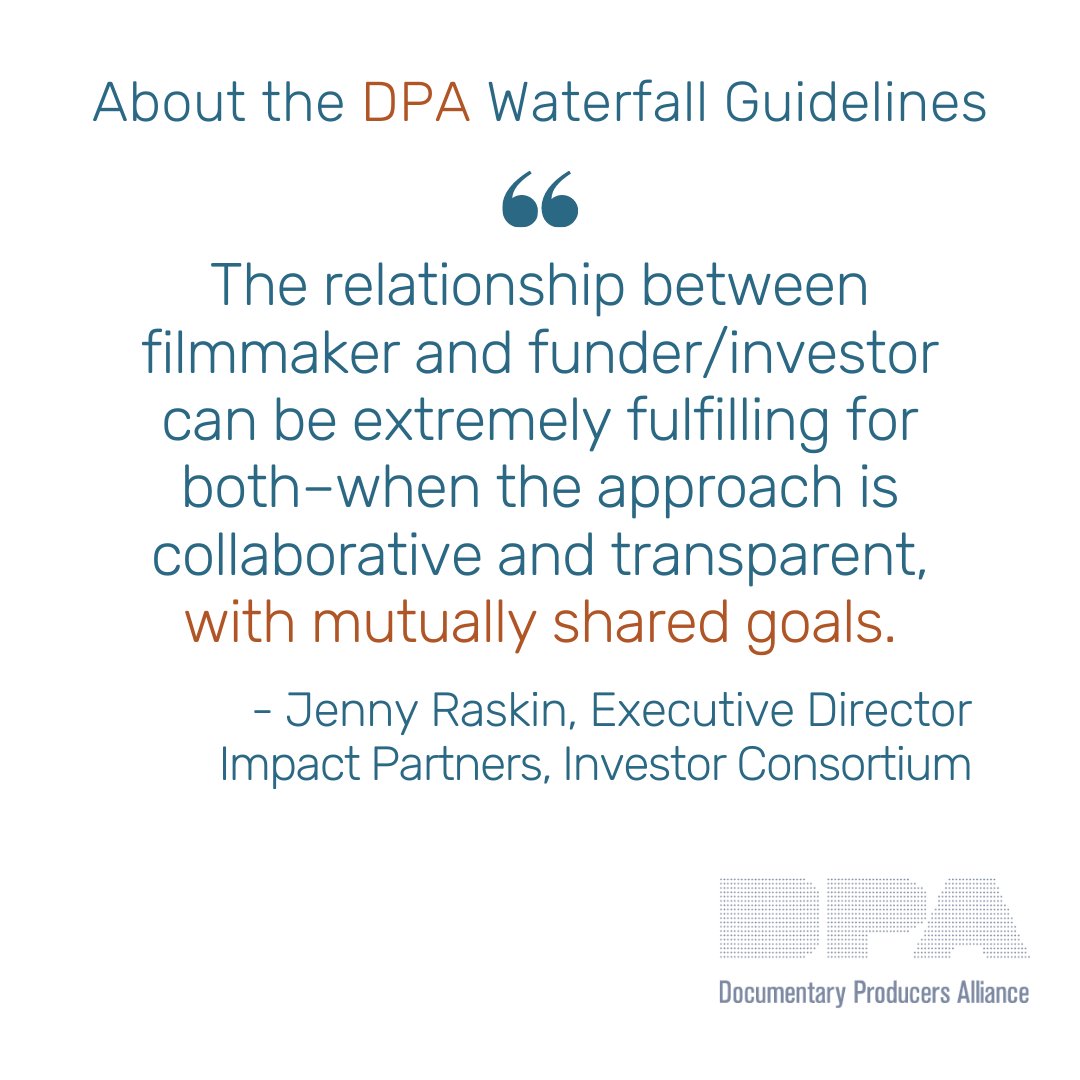 DocProducers's tweet photo. "Impact Partners applauds the DPA for offering these Waterfall Guidelines to the documentary community, to help along these important conversations." - Jenny Raskin , Executive Director, @IPfilm #DPAWaterfallGuidelines
#DPAGuidelines #DocumentaryProducersAlliance https://t.co/60ZnUKO5mw
