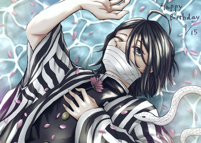 なれ子さんがTwitterに投稿した伊黒小芭内(鬼滅の刃)のイラスト。