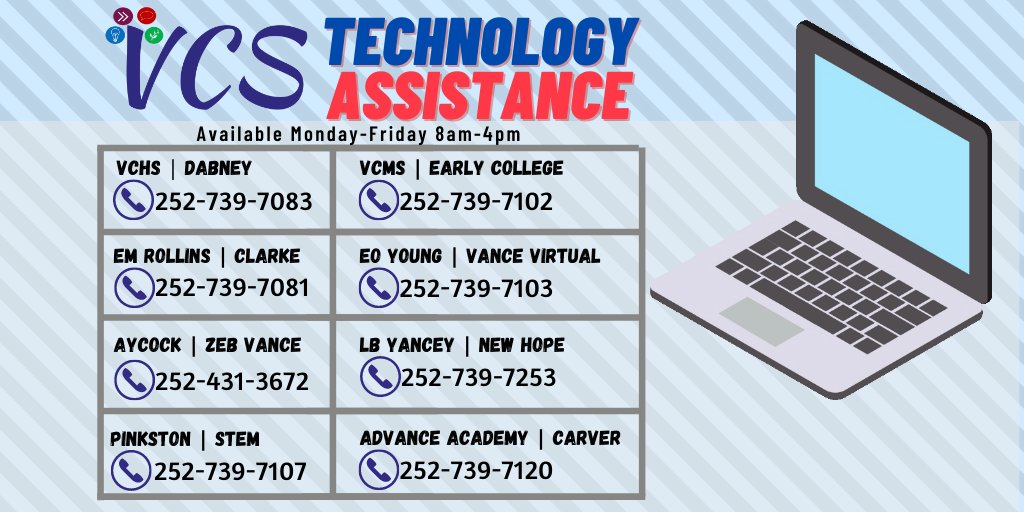 Do you need technology assistance?  Every school now has a help desk number, available from 8am-4pm. We hope that this service will assist our families as needs arise.  Check out your school's tech desk assistance number and know that we are here for you!