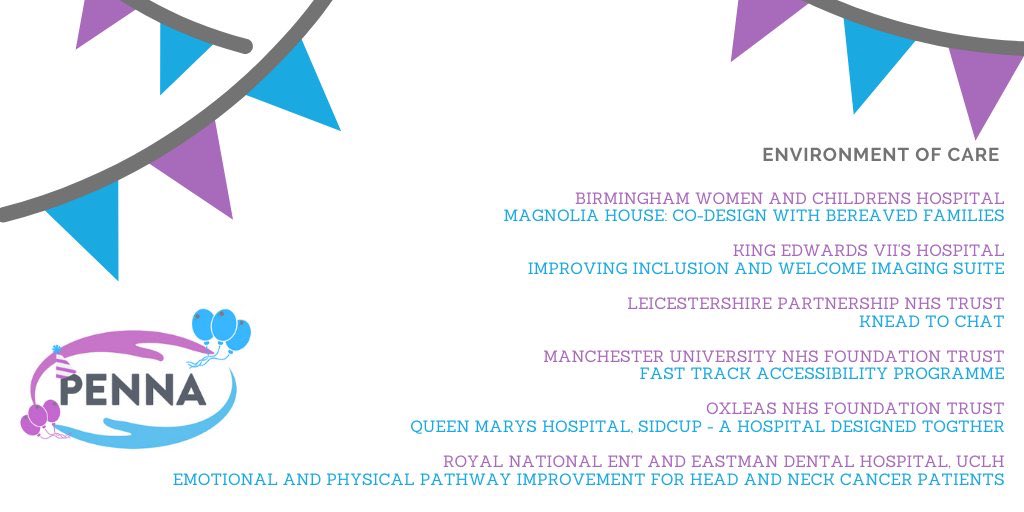 And the winner of the Environment of Care category is.... <a href="/LPTnhs/">Leicestershire Partnership NHS Trust</a> and their Knead to Chat project. Congratulations to them, our Runner’s Up <a href="/bham_childrens/">Bham Children's Hosp 💙</a> and all other finalists! #PENNA #PEN10