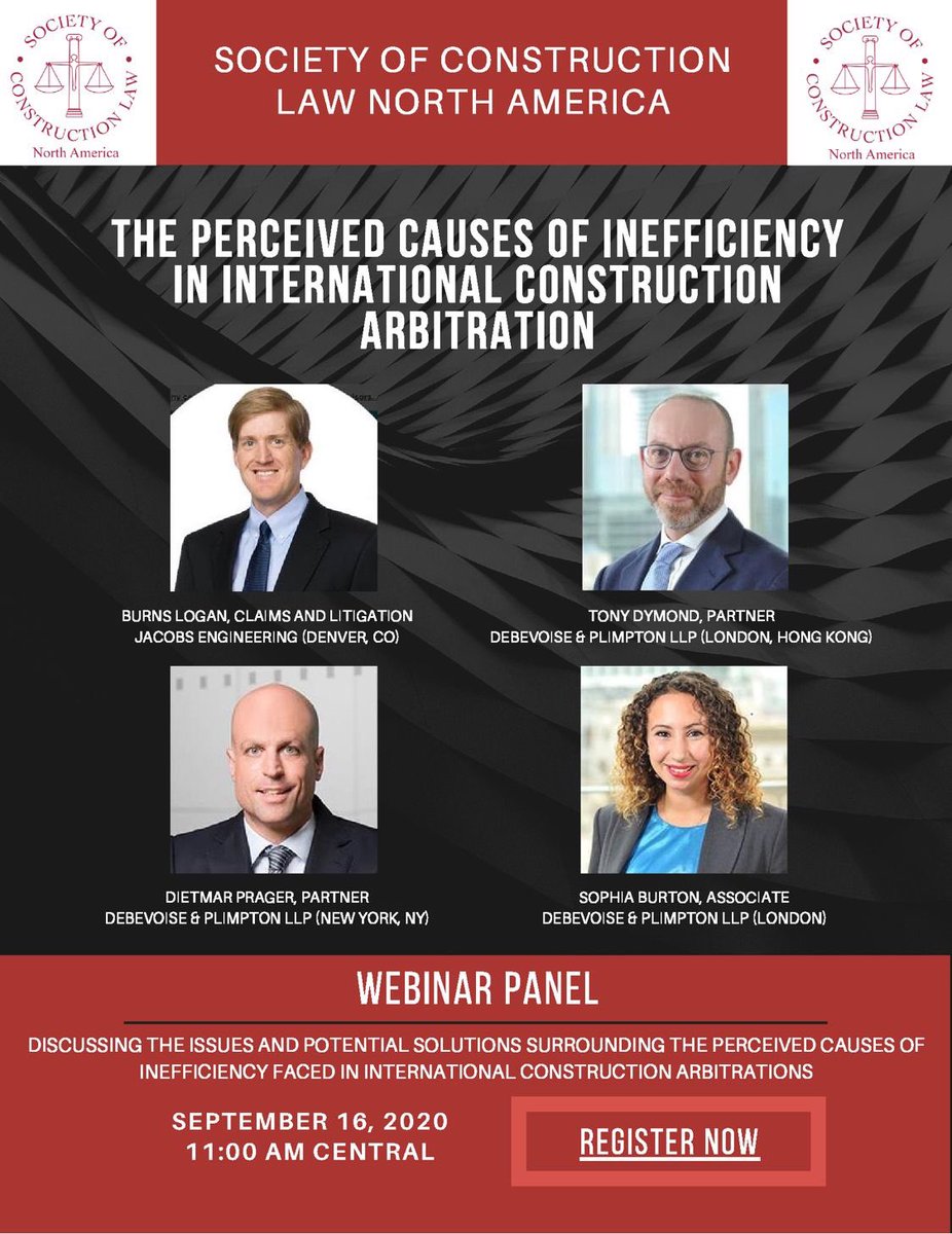 A reminder that we have a webinar this Wednesday at 11am CT  discussing the perceived causes of inefficiency in international construction arbitration scl-na.org/events/perceiv…