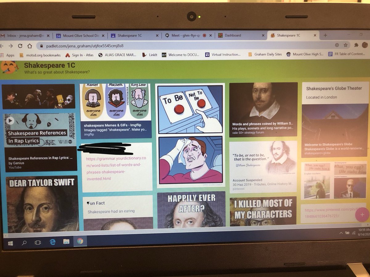MsJenaGraham's tweet photo. Shakespeare class using a Padlet  for references and relevance!
#youegg - my favorite insult!
@PrincipalMOHS @MsPMOHS @MsMargosiak @ZywickiR https://t.co/Dw8bezJcaF