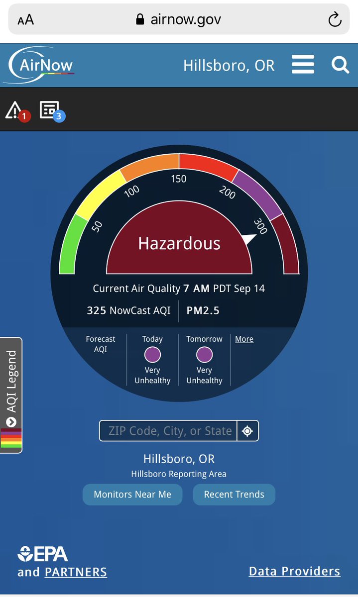 Update on 9/14 at 8:15 a.m.: air quality is hazardous. Stay home if you can and keep doors/windows shut. Limit travel &amp; outside activities.

<a href="/CityofHillsboro/">City of Hillsboro OR</a> buildings and facilities are closed today.