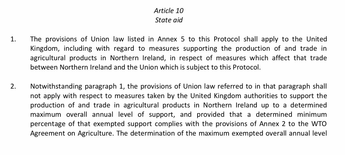 That, clearly, is a power relating to Art. 10 of the NI Protocol. Here’s the first two paras of it. The article is about state aid. So this one has nothing to do with tariffs or other barriers to GB->NI trade. Let’s move on.