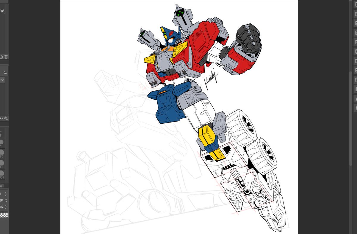 ゆっくりとだけど進みつつあるバトルコンボイさんの線画 W ロボ描いた次は 晃一 ロボ絵の仕事募集中のイラスト