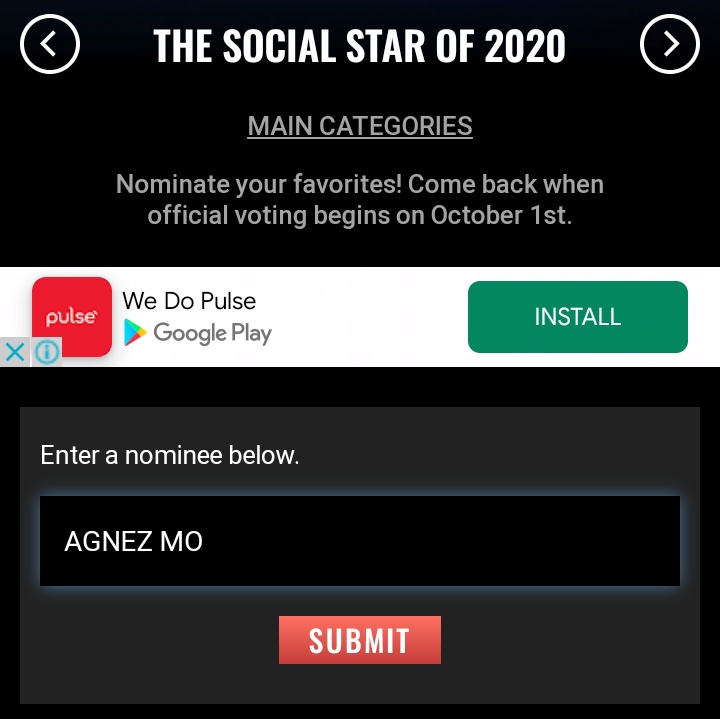 AGNEZMOAG's tweet photo. Attn Agnation ayoo Kita submit nama @agnezmo di @peopleschoice 2020, biar agnez bisa masuk nomimasi "The Social Star of 2020" 
Nominasi nya diumumin 1 Oktober
@the_agnation
Link = https://t.co/quB3src8BQ https://t.co/bnlz2AY34O