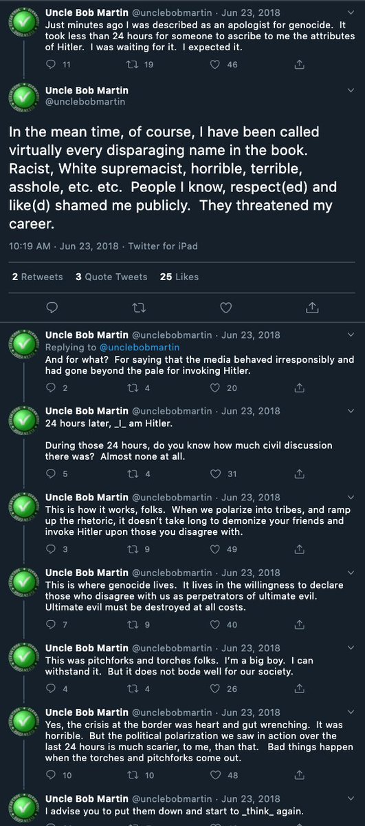 "it doesn’t take long to demonize your friends and invoke Hitler upon those you disagree with"