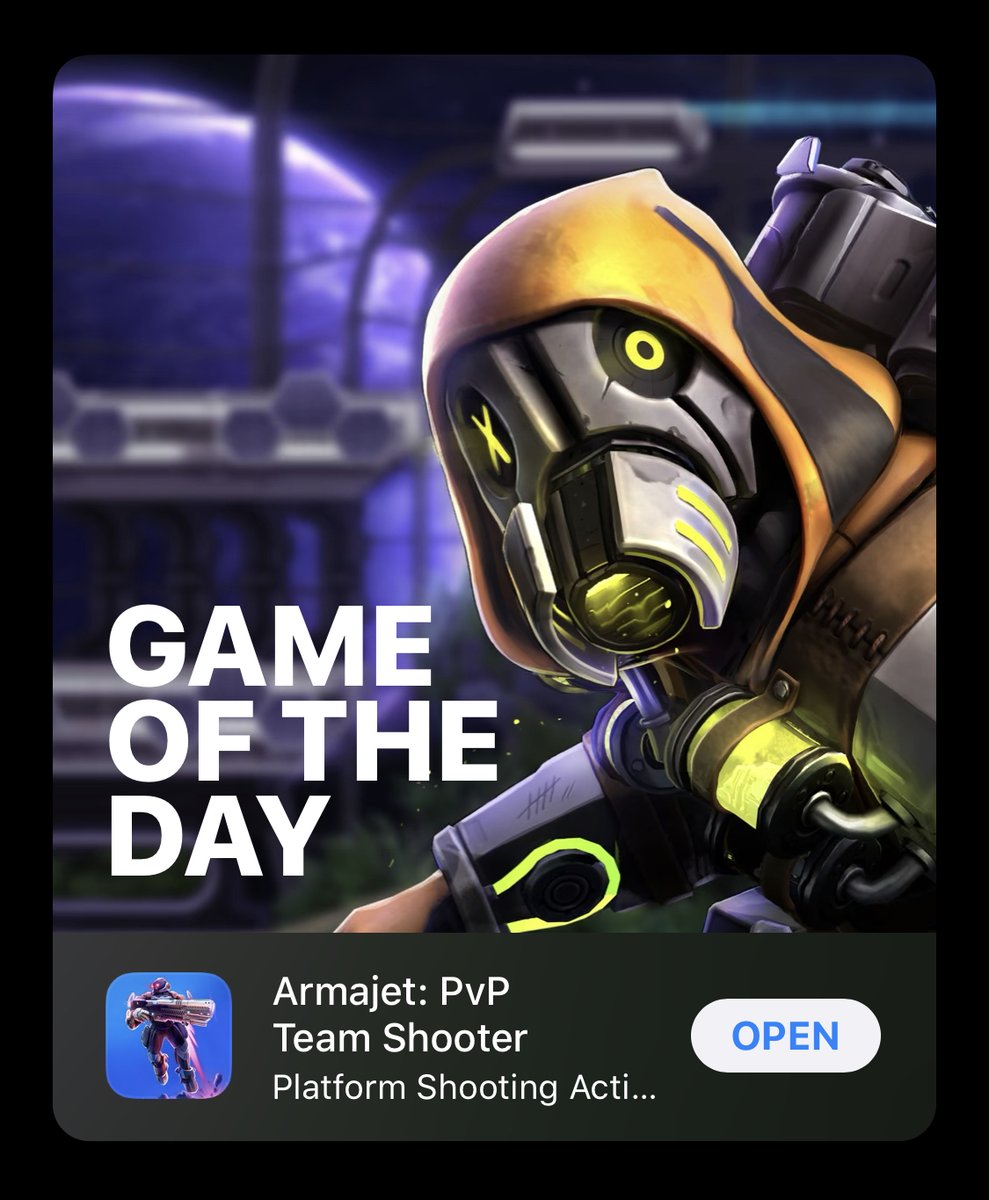 .<a href="/Armajet/">ARMAJET 🚀</a> has landed Game of the Day in the US AppStore! Thanks <a href="/AppStore/">App Store</a> for the recognition and continued support for our cross-platform multiplayer experience, now running for 4 years with millions of players and matches played. A new season is just around the corner...
