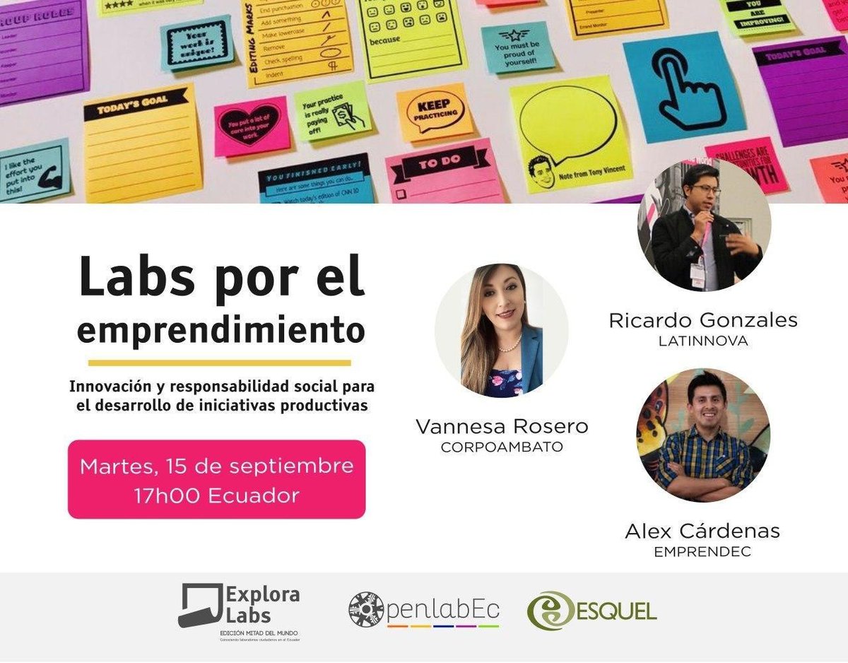 FundacionEsquel's tweet photo. 🥼 Último programa de #ExploraLABs😱🥺 😎
Mañana 📅 Martes, 15 de septiembre
🕤 17h00 (GMT -5, hora EC)
🗣 Labs por el emprendimiento
➡️ Alex Cárdenas de Empredec
➡️ Vanessa Rosero de CorpoAmbato
➡️ Ricardo González de Latinnova
Producido en colaboración de @OpenlabEc https://t.co/LtUmxhcZn0
