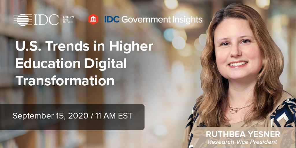Shawn_McCarthy's tweet photo. Please join my colleagues Ruthbea Yesner and Gerald Wang for their very detailed & informative Webcast "US Trends in Higher #Education Digital Transformation." Tomorrow, Sept 15 at 11 am EST. Register at https://t.co/wb812XXEaP #educationleadership #educationtrends #DX #EDUDX https://t.co/khcgSQU43P