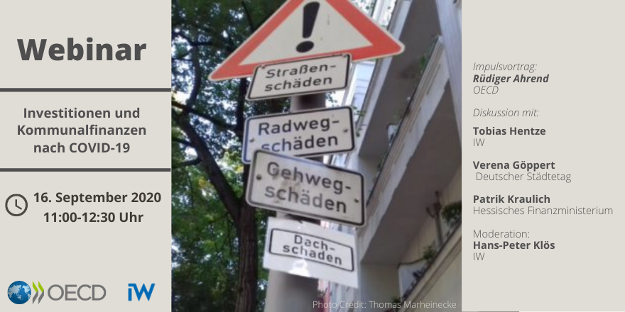 Am Mittwoch um 10Uhr geht es im #Webinar um #Investitionen &amp; #Kommunalfinanzen. Welche Folgen hat #Corona im Haushalt hinterlassen und reichen die Mittel, um Finanz- &amp; Investitionsschwächen zu bewältigen? Anmeldung 👉 events.oecd-berlin.de/events.html?id…