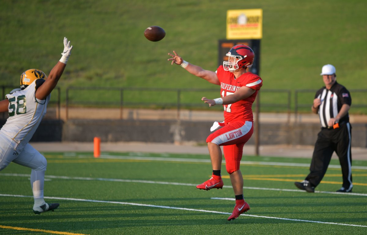 LawtonPS's tweet photo. Congratulations to Lawton High on their win against MacArthur this past Friday! 
Check out these photos of our two teams going head to head.
#GoLHS #GoMHS #WeAreLPS #LawtonPS https://t.co/xlT5Y2EyXa