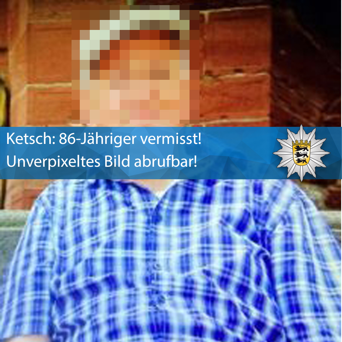 PolizeiMannheim's tweet image. #Ketsch: 86-Jähriger #vermisst! 
❗ Das unverpixelte Bild könnt Ihr direkt hier abrufen:
➡ fahndung.polizei-bw.de/tracing/ketsch…