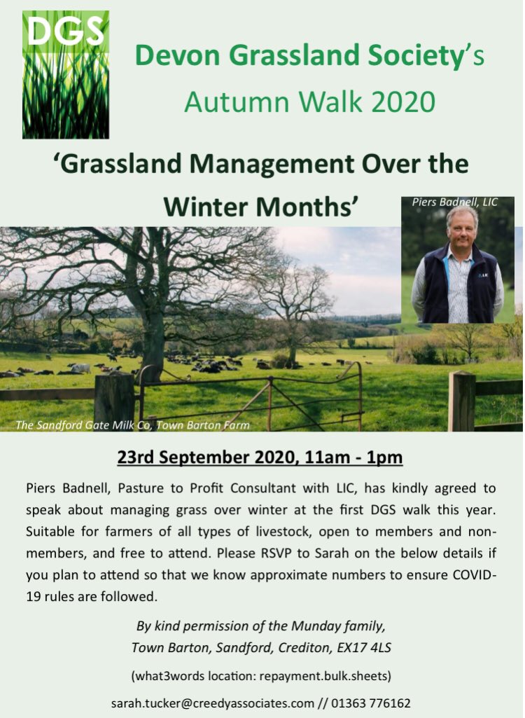 Next Wednesday! Please let us know if you plan to attend so that we can monitor numbers. Should be a great opportunity for livestock farmers to pick up tips and ask question with Piers Badnell from <a href="/LIC_UK_Ltd/">LIC UK Ltd</a> 🐄🐑🦌🐐🐂 Thanks to <a href="/sandfordmilkco/">The Sandford Gate Milk Company</a> for hosting. <a href="/BritishGrass/">BGS</a>