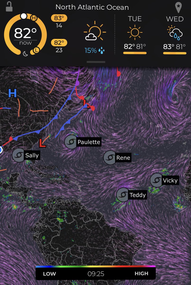flam_cheesy's tweet photo. The entire west coast is burning, and this is the current situation in the Atlantic/Gulf. But yeah, climate change probably isn’t causing all of this. https://t.co/MDCl5G4bsj