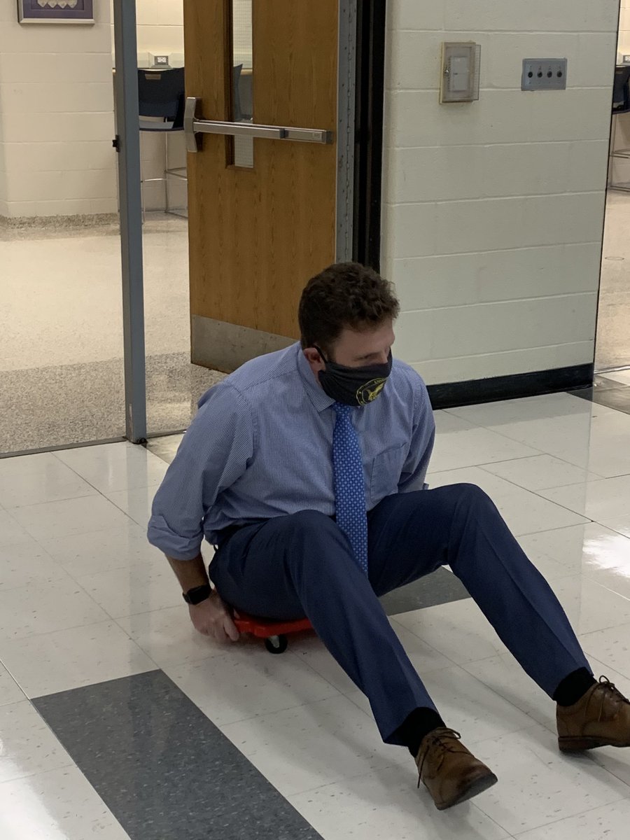 Dr Ross leading post-lunch scooter races ⁦<a href="/DASD_LMS/">Lionville Middle School</a>⁩  #wearehere #secondplace