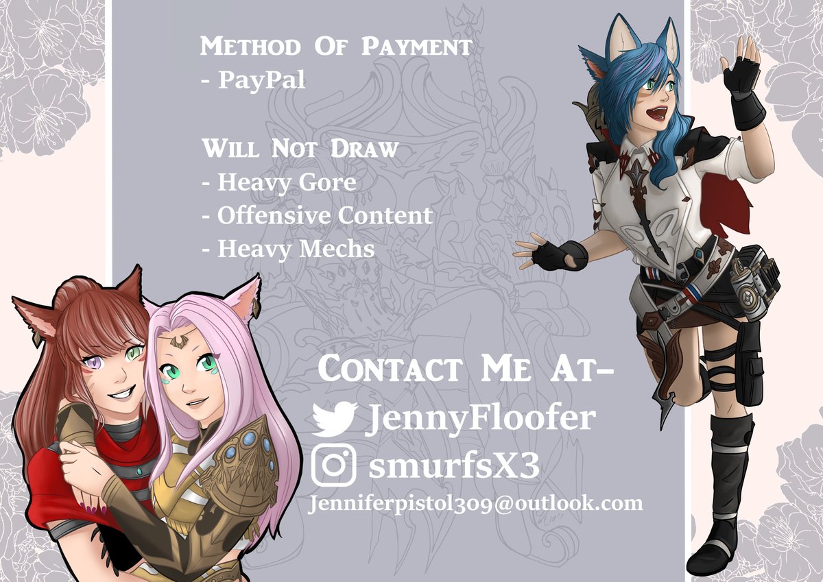 JennyFloofer's tweet photo. *Retweets Appreciated*
✨ Commissions Open! ✨
6 Slots Available
PayPal for
payment only
DM me here or my other account
( @SmurfsX3 ) for more details! ❤
#commissionsopen #commissions #commissionform
#FFXIV https://t.co/jmYLPSVDi7