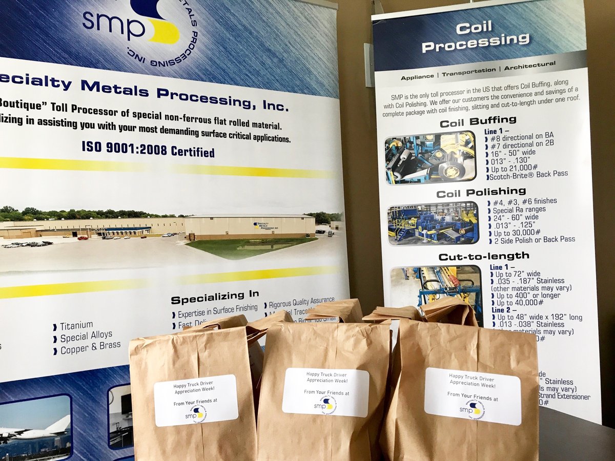SmpMetals's tweet photo. Specialty Metals Processing is showing the truck drivers a little extra appreciation this week. Thanks for all you do! National Truck Driver Appreciation Week. https://t.co/TrSHgd1SeG