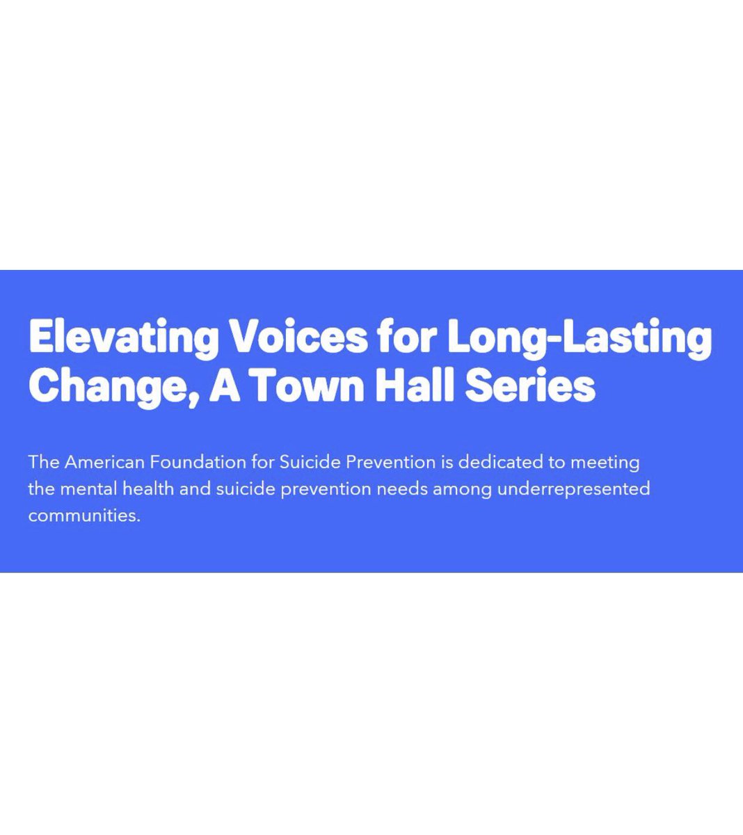 AFSPCapRegionNY's tweet photo. “Preventing Suicide in BIPOC Communities: Ways Forward,”  Dr. Christine Moutier will lead a moderated one-hour discussion focused on policy opportunities and initiatives, with audience Q&amp;A on Facebook Live on 9/17/2020 from 3-4 p.m ET.
on Black Youth Suicide https://t.co/cRhYZKVo5J