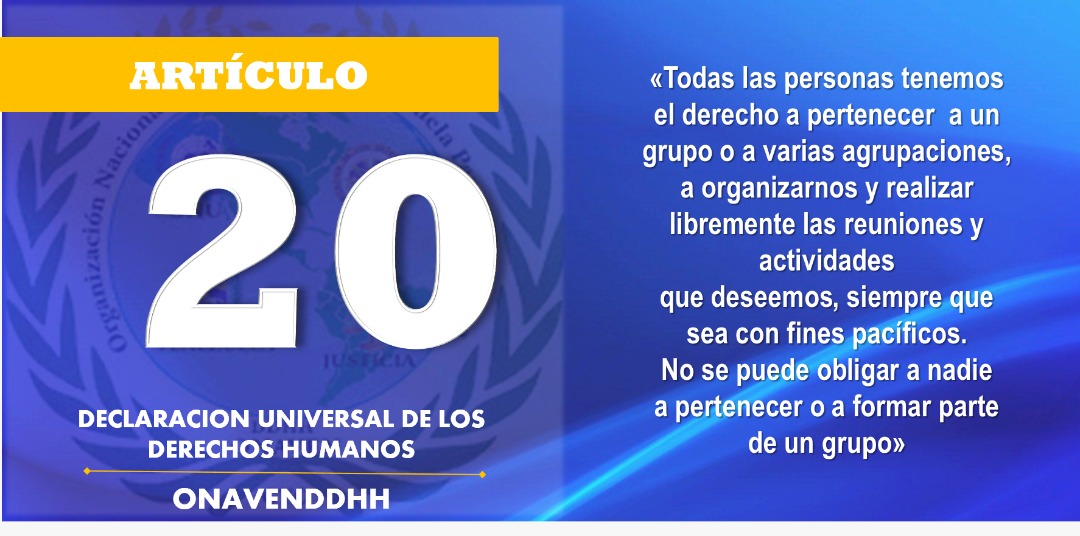 ONAVEN_DDHH1's tweet photo. Buen día, seguimos con la #DeclaracionUniversalDDHH con su artículo 20. #DDHH #Libertad #Educación #Paz #ONAVENDDHH https://t.co/tc7Ib2rRsT
