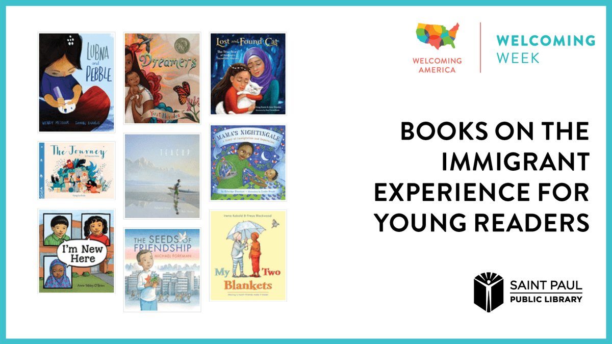 cityofsaintpaul's tweet photo. Our librarians curated this list of children's books that help children learn more about the experiences of refugees and immigrants: 
https://t.co/4bPeYeucyT. Stop by your local library and check them out with Library Express! #WelcomingWeek https://t.co/530n4h9jqH