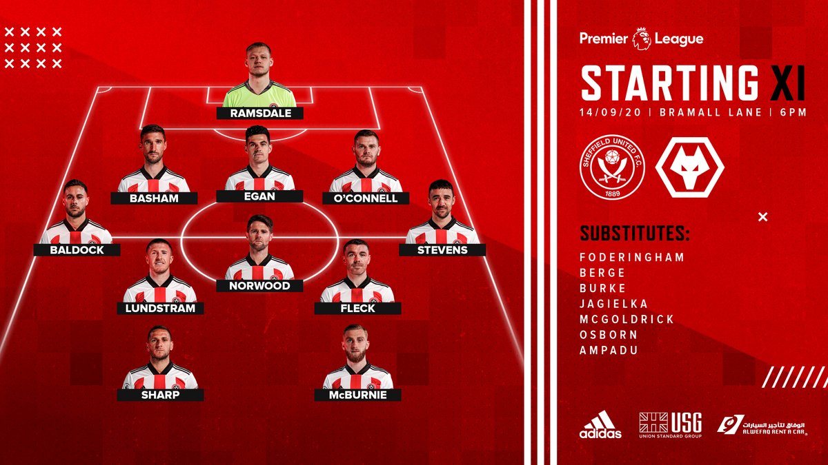 SheffieldUnited's tweet photo. Here's how United line-up. 👊

Jack O'Connell starts despite missing all the pre-season friendlies, whilst David McGoldrick and Sander Berge are fit enough to be included in 18. https://t.co/LglUIiDN0g