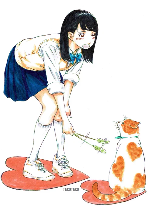てくてく猫描♪・どうやらこのむすめじゃらせばじゃれるとおもってるにゃ #illustration #オリキャラ #猫好き 