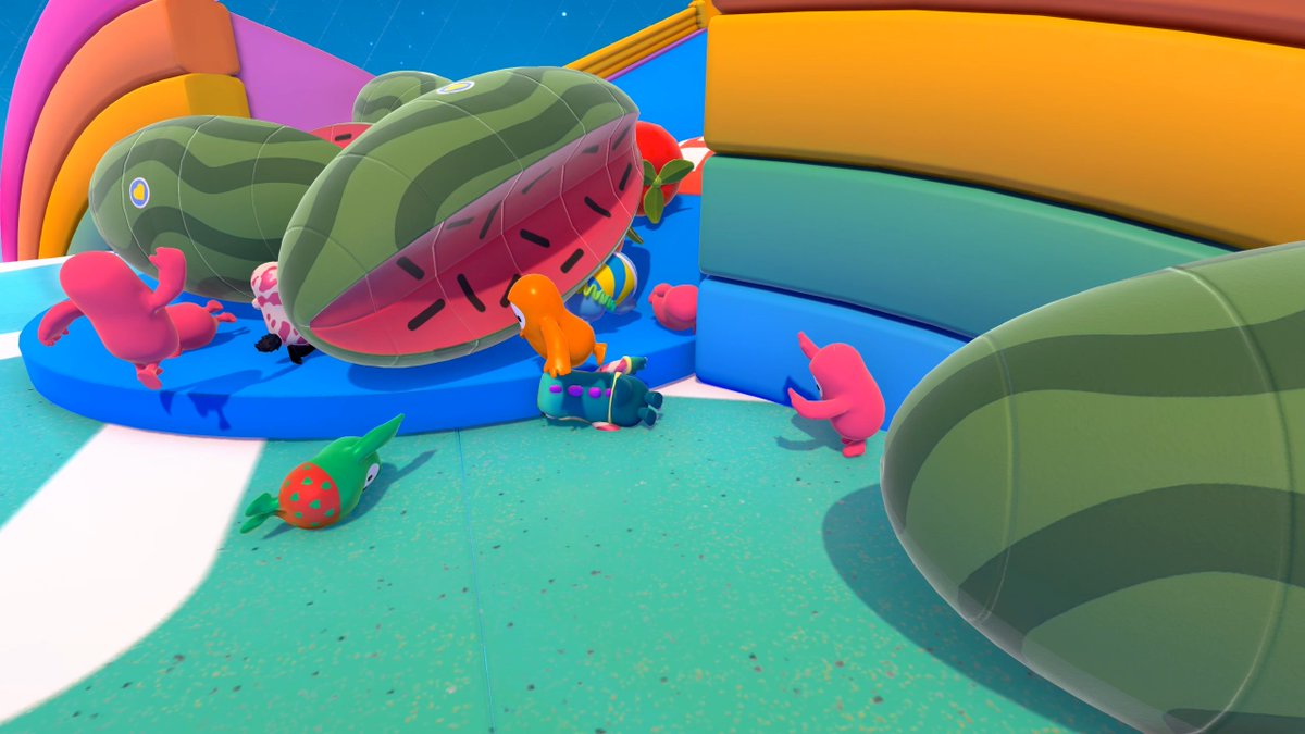 FallGuysGame's tweet photo. Here's some sneaky screenshots from the upcoming Fall Guys Update

I've been calling the update: 
BIG YEETUS AND ANTI-CHEATUS

Also check out Big Yeetus' friends... 
THE WATERMELON CREW

1 Retweetus = 1 Big Yeetus https://t.co/i8NUo4GSzp