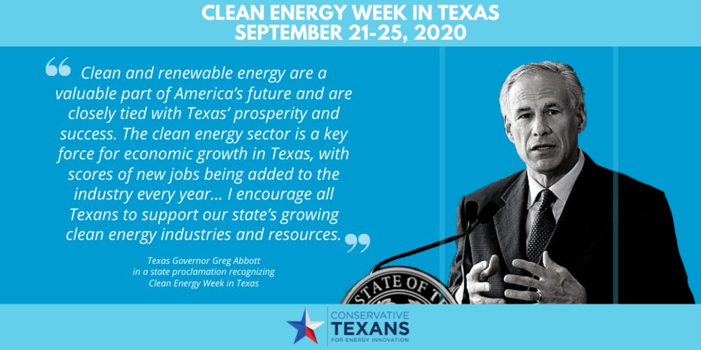 cnsrvtxns4nrg's tweet photo. #ICYMI: Texas Governor @GregAbbott_TX @GovAbbott issued a state proclamation recognizing Sept. 21- 25, 2020 as #CleanEnergyWeek in TX.  Read the full proclamation: https://t.co/OV7xypbwmU.

Learn more about &amp; register for #NCEW20: https://t.co/9Gon6MvlBP. #txenergy @NCEWConf https://t.co/DpWs0TVweK